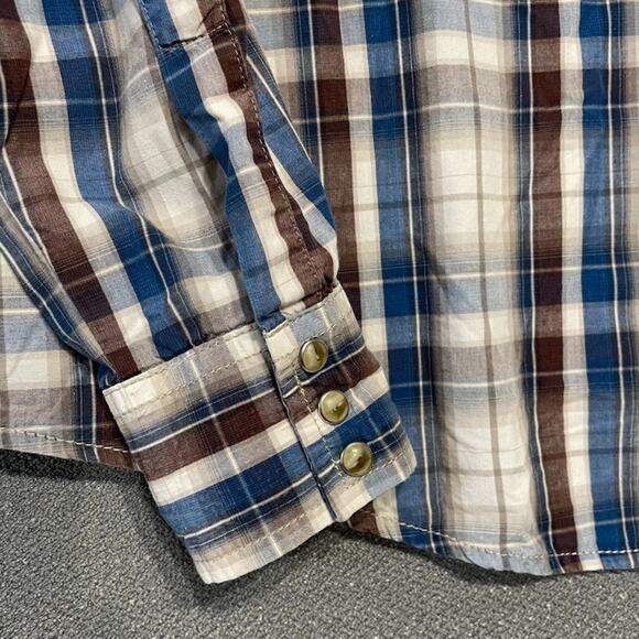 Wrangler Mens XXL LS Western Cowboy Pearl Snap Shirt XXL Blue Plaid Sawtooth - Picture 3 of 6